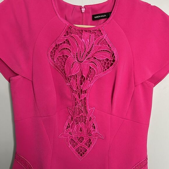 Karen Millen - Hot Pink Sheath Dress W/ Lace Embroidery NWT - Picture 3 of 9